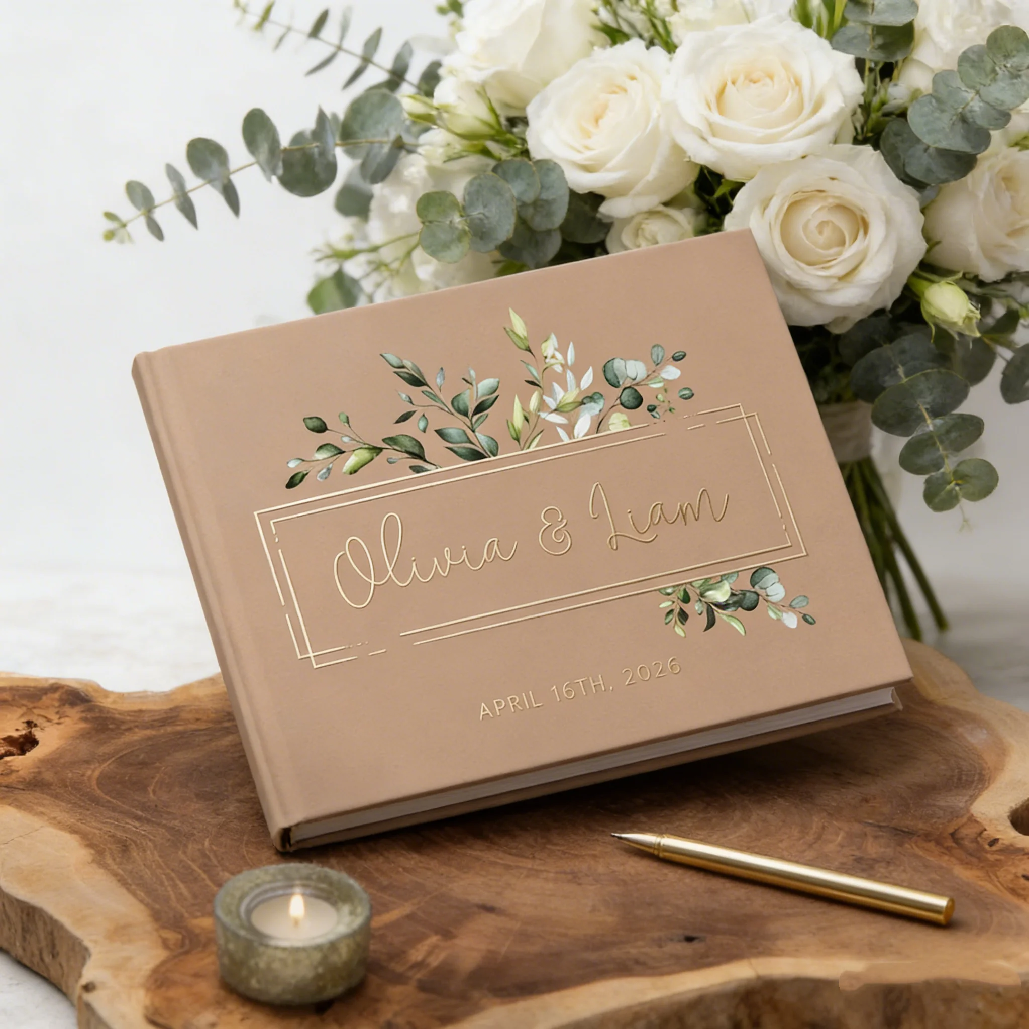 real-gold-foil-greenery-wedding-guestbook-personalized-instant-photo-album-garden-wedding-sign-in-book