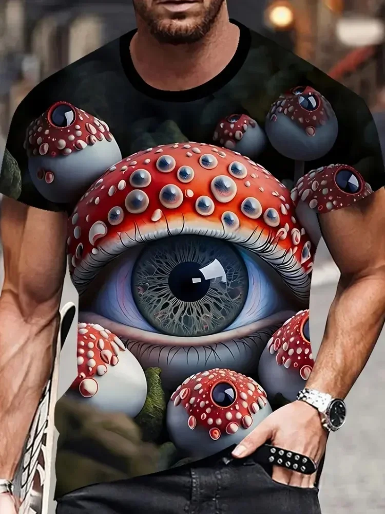 Men's T-Shirt Graffiti Style Colorful Eye Pattern Print T-Shirt Men Crew Neck and Short Sleeve Tops Summer Street Men's Clothing