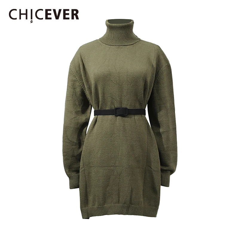

CHICEVER Green Sasses Sweater Female Turtleneck Long Sleeve Loose Temperment Chic Women's Sweaters Autumn Fashion New Clothing