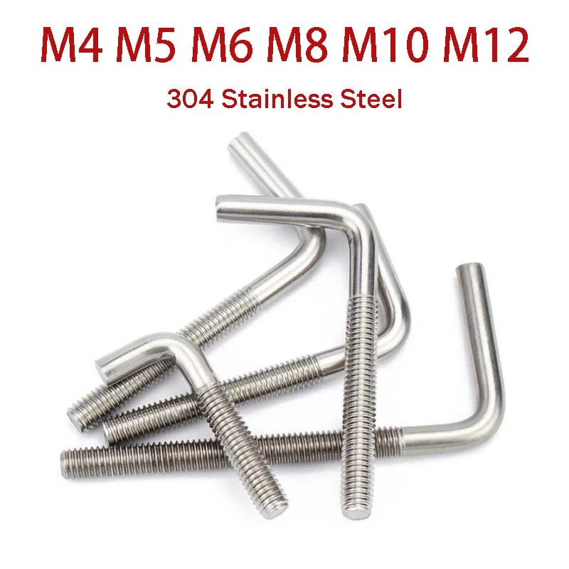 304 Stainless Steel L-Shaped Right Angle Anchor Bolt Screw Single Head M4 M5 M6 M8 M10 M12 7-Shaped for Hardware Construction