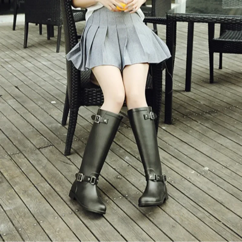 Punk Women's Boots PVC Rain Boots for Women High Top Shoes Fashion Ladies High Shoes Zipper Knee-Length Boots Botas De Lluvia