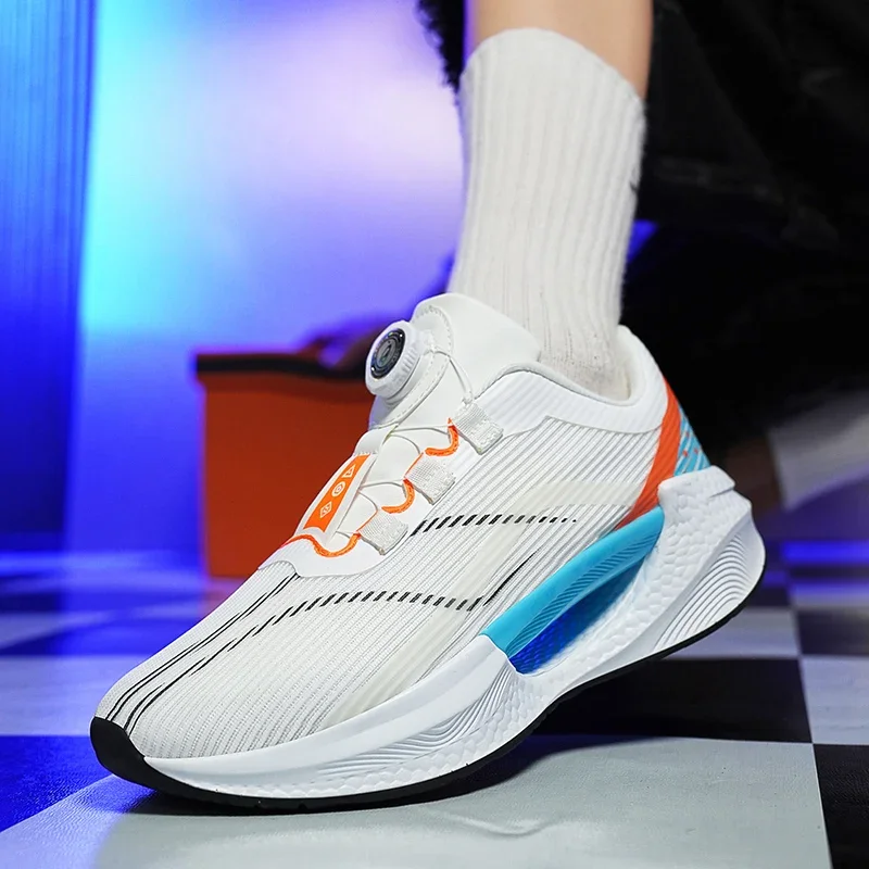 

2025 Summer New Men's Shoes Rotating Button Lightweight Hollow Out Stable Sports Breathable Shock Absorbent Running Shoes36-44