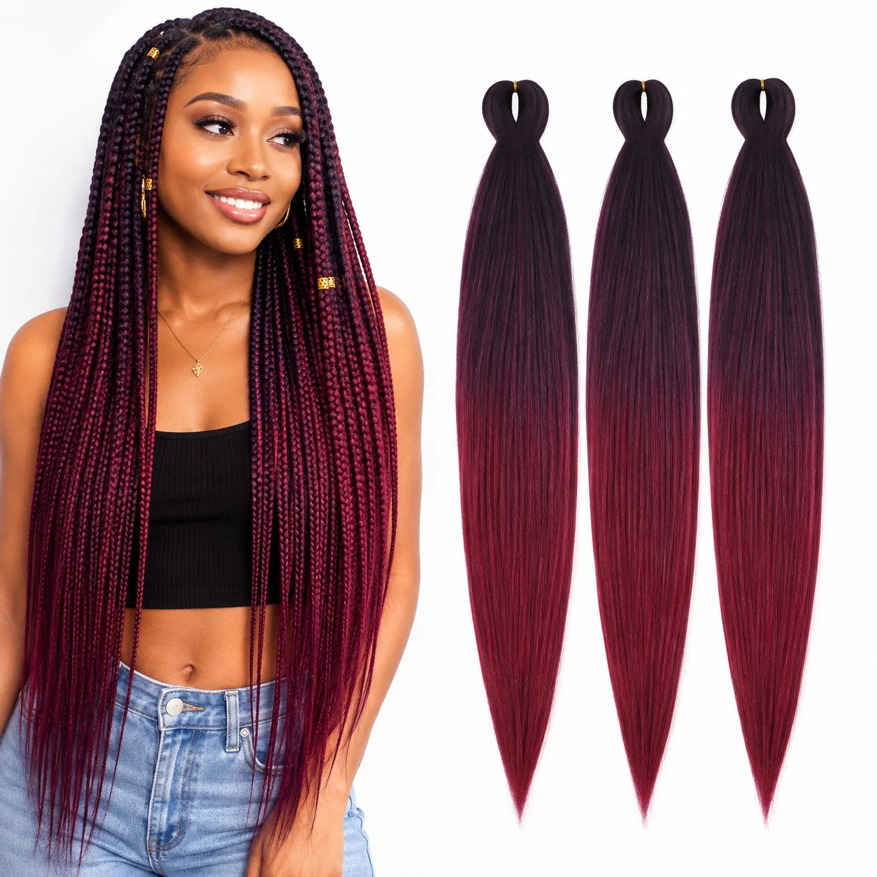 26 Zoll Ombre Synthetisches Flechthaar 90g Extensions DIY Box Braids Rope Twist Fishtail Langes Haar für Frauen Schützende Frisur – Detail 2