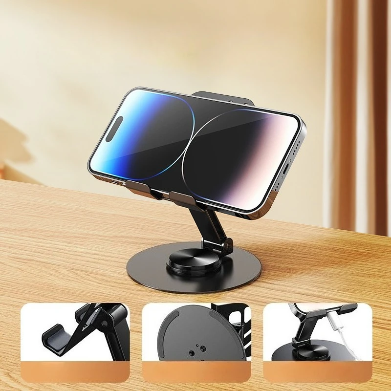Universal Aluminum Alloy 360° Rotating Mobile Phone Holder - Folding Double Shaft Design, Stable Anti-Slip Bracket