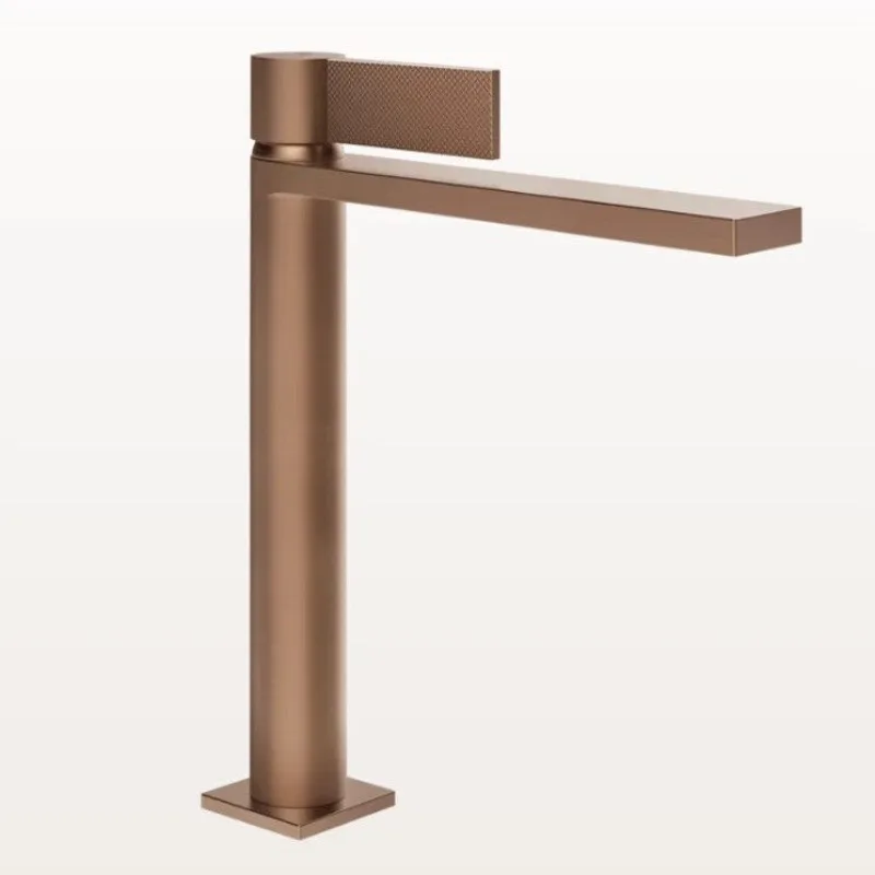 Loook Store All Copper Brushed Rose Gold Bathroom Basin Faucet, Minimal Single Hole Hot Cold Sink Tap Inverso Series