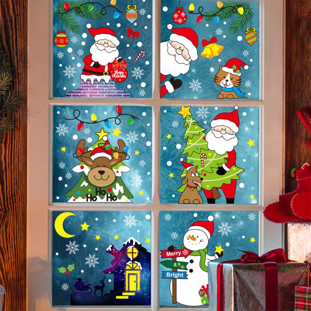 Christmas Decorations Christmas Window Clings for Glass Reusable Santa Claus Snowman Window Stickers Decals Kids Home Decors