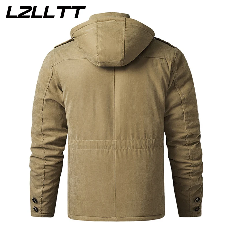 LZLLTT Men Winter Warm Parkas Mens Fleece  Jacket Parkas Men Casual Cotton Outdoor Fur Trench Padded Jackets Coats