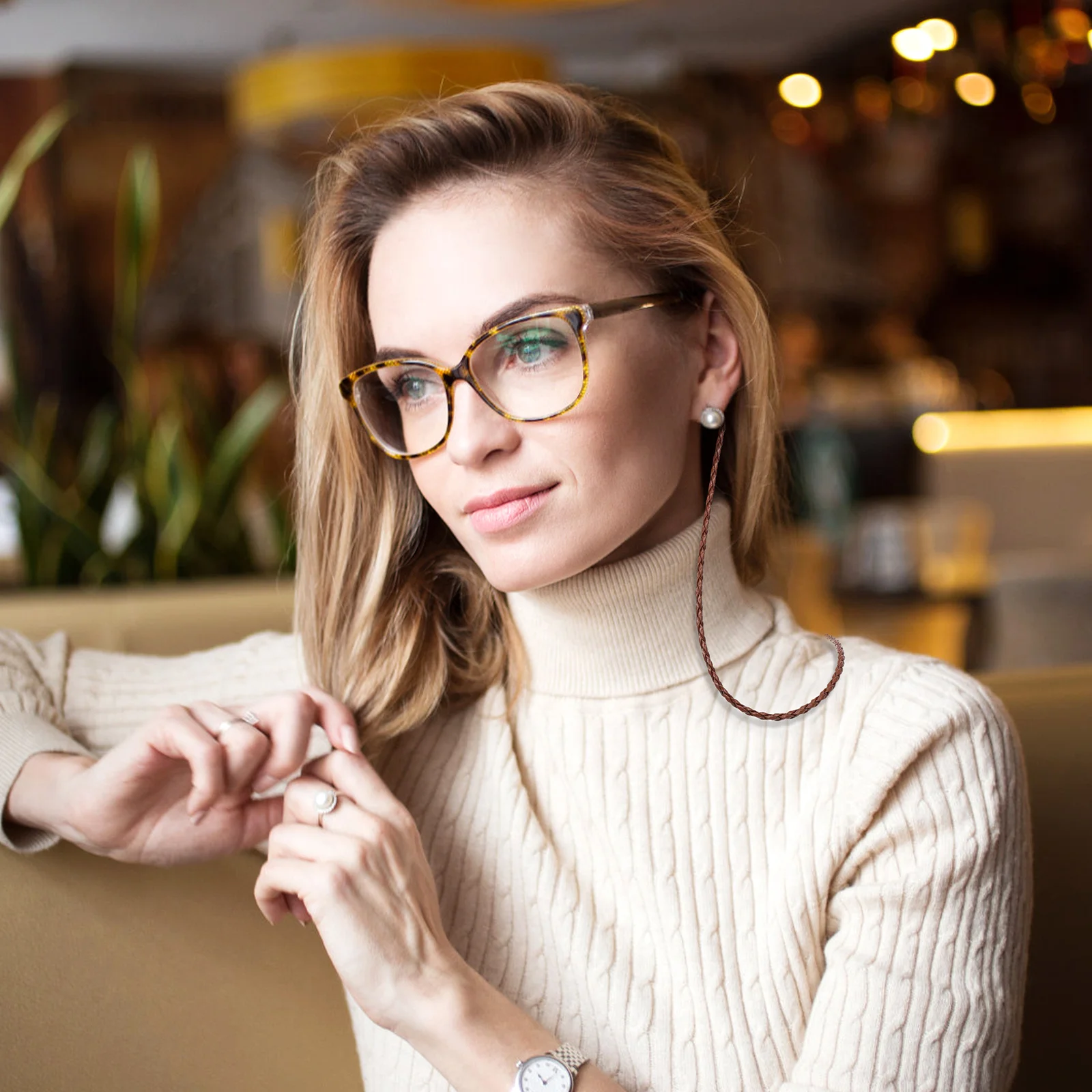 حزام حامل النظارات بتصميم مضفر ومزخرف وآمن ومضاد للانزلاق وحبل للنظارات للرجال والنساء #5