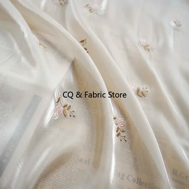 المشمش الزهور المطرزة لامعة تول النسيج للنساء الملابس فستان مصمم الأزياء النسيج
