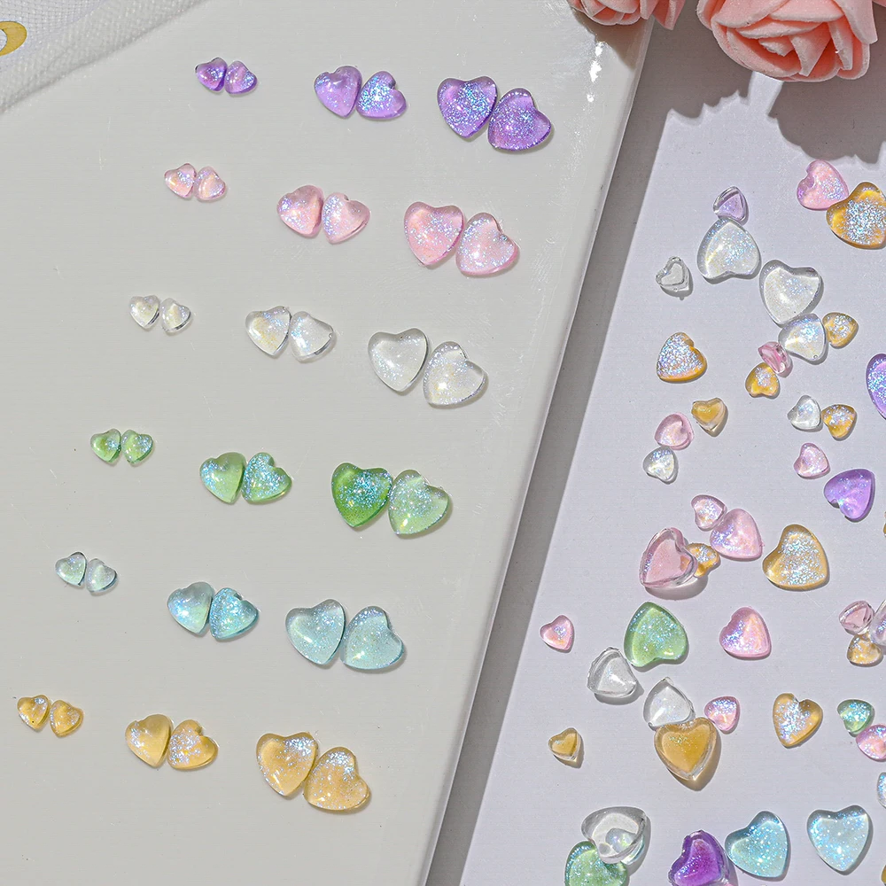 100pcs/bag Aurora Love Heart Nail Charms 3/6/8mm 3D Nail Glitter Rhinestone Nails Parts Resin Flat Bottom Nail Crafting Jewelry*