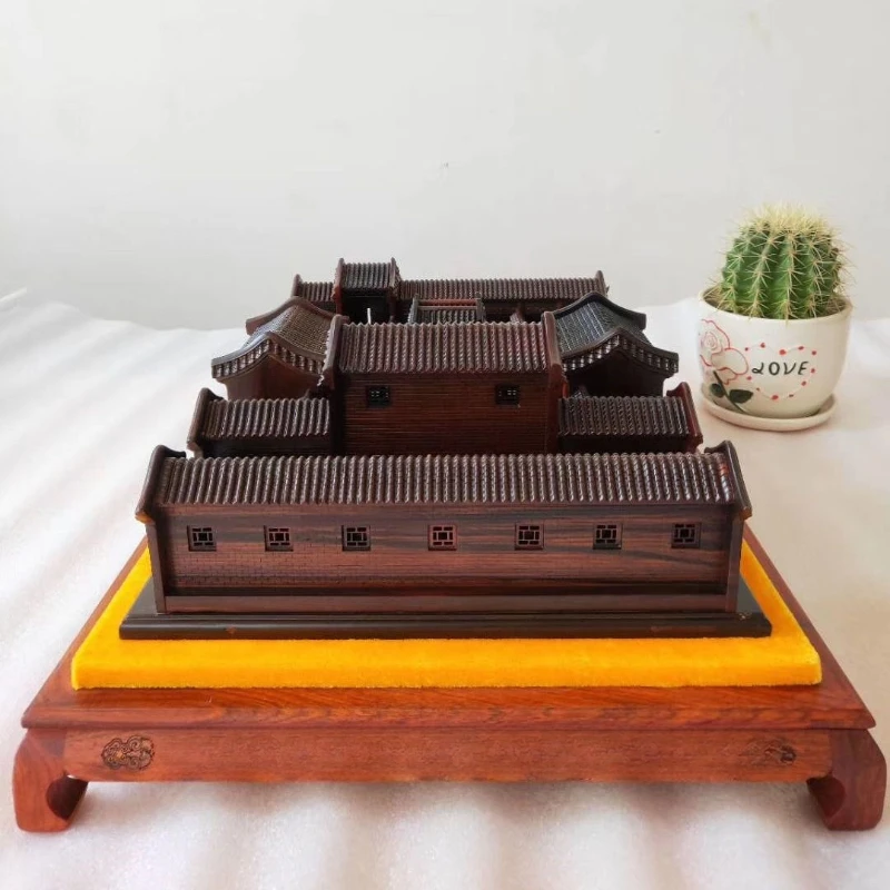 

Wood carving crafts antique building courtyard model living room office ornament
