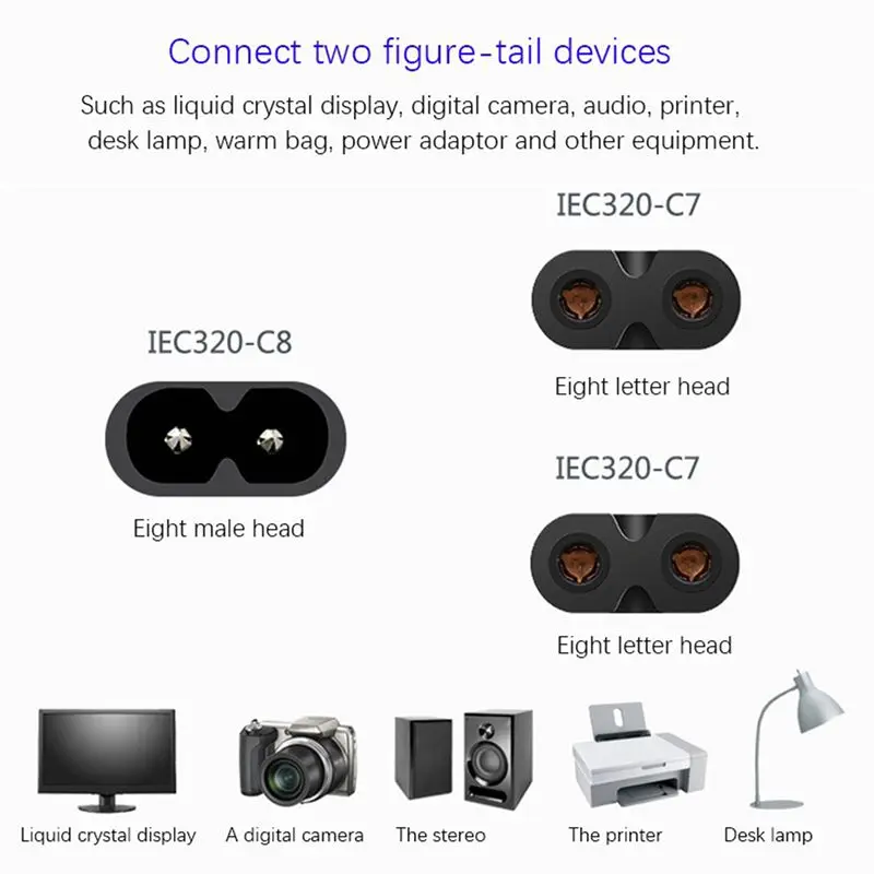 ABKN-3X IEC320 C8 To 2X C7 Y Split AC Power Cord, IEC Figure 8 Male To 2 Female 1 In 2 Out AC Power Cable