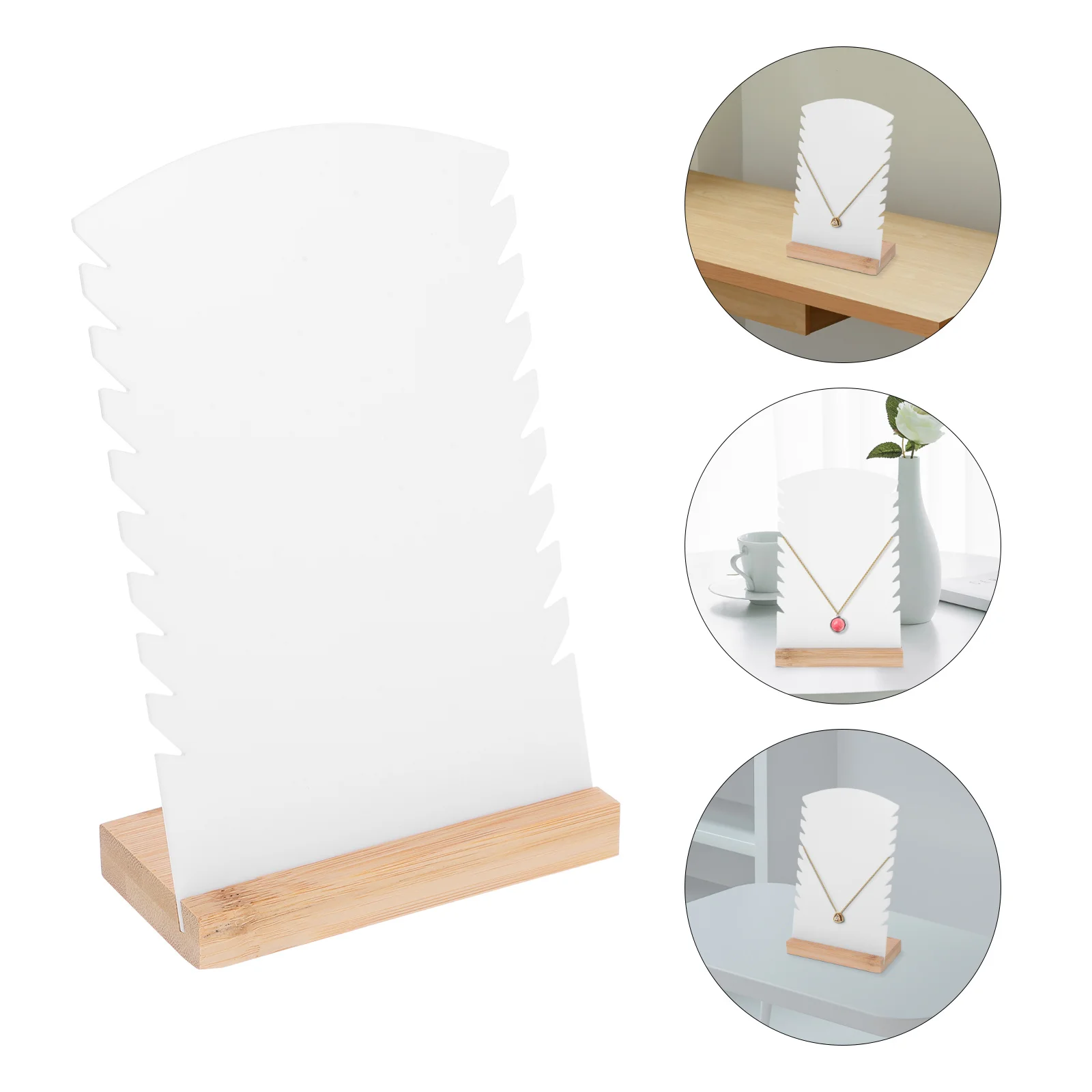 

Acrylic Necklace Display Stand with Bamboo Base Elegant Jewelry Organizer Creative Showcase Rack for Necklace Chains Jewelry