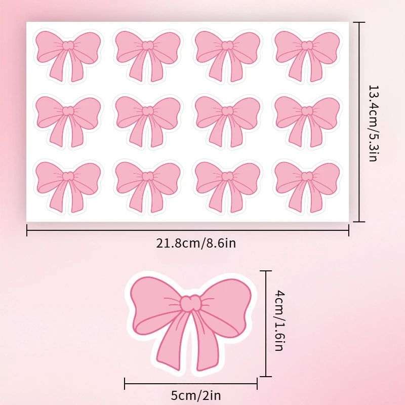 5Zhang60Pink Bow Sticker，Gift Packaging Sealing Stickers Gift Decoration Stickers Water Cup Notebook ScrapbookDIYSticker