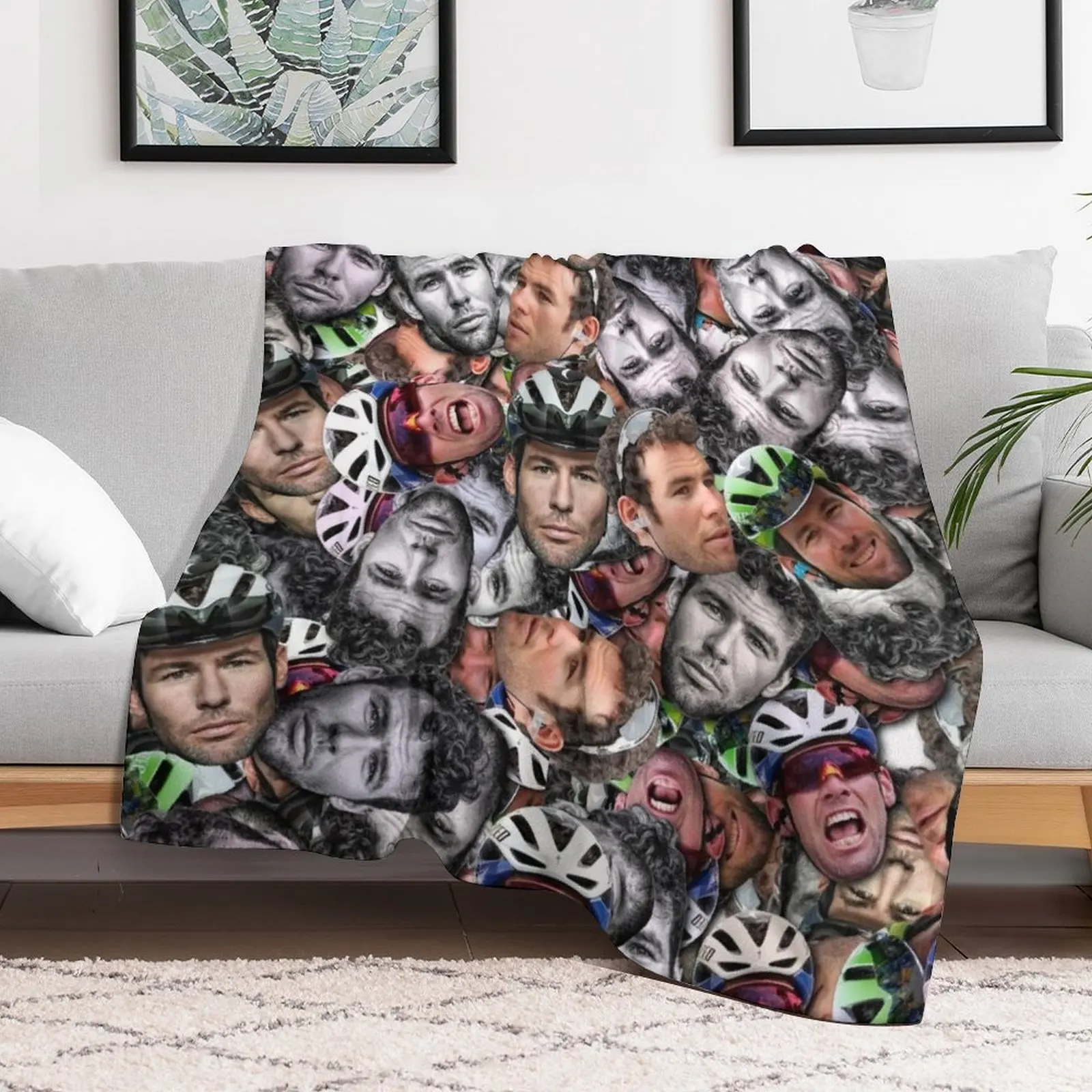 mark cavendish - professional road racing cyclist face pattern Throw Blanket Plush Thermal Decorative Beds Blankets