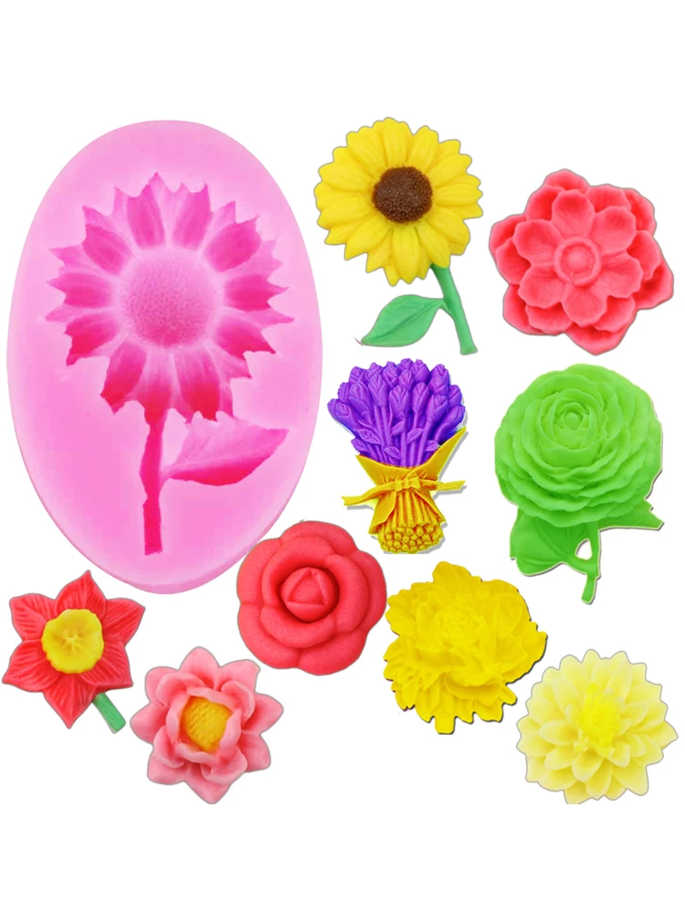 Tipi di fiori rosa loto tulipano margherita stampi in Silicone zucchero cioccolato cera fatta a mano foglia fai da te stampi da forno creativi M770