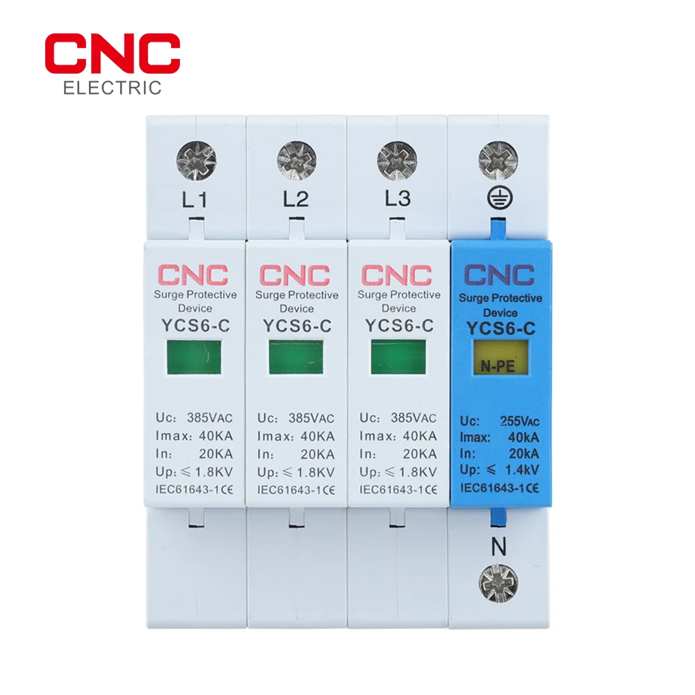 CNC YCS6-C 3P+NPE AC 20KA-40KA SPD 385V House Surge Protector Protection Protective Low-voltage Arrester Device