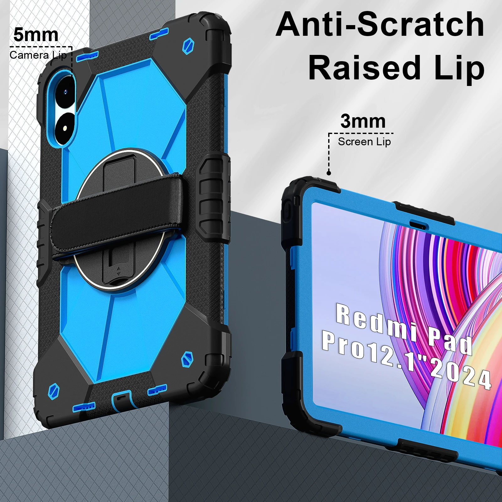 Kids Armor Case For Xiaomi Redmi Pad Pro Poco Pad 12.1 2024 Tablet Stand Safe Silicone + PC Shoulder Strap Protection Cover