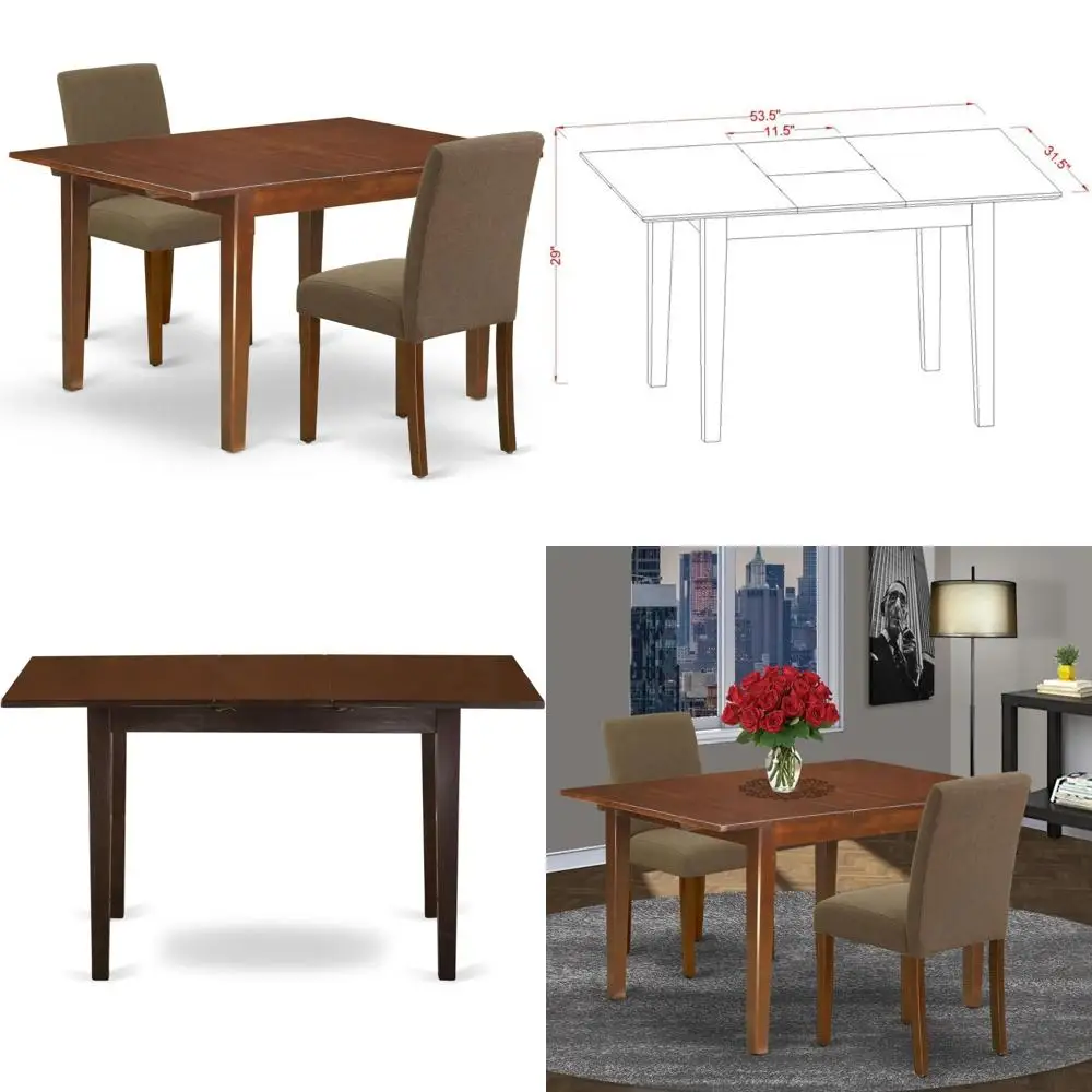 3피스 다이닝 세트: 나비형 확장 기능이 있는 직사각형 테이블과 의자 2개