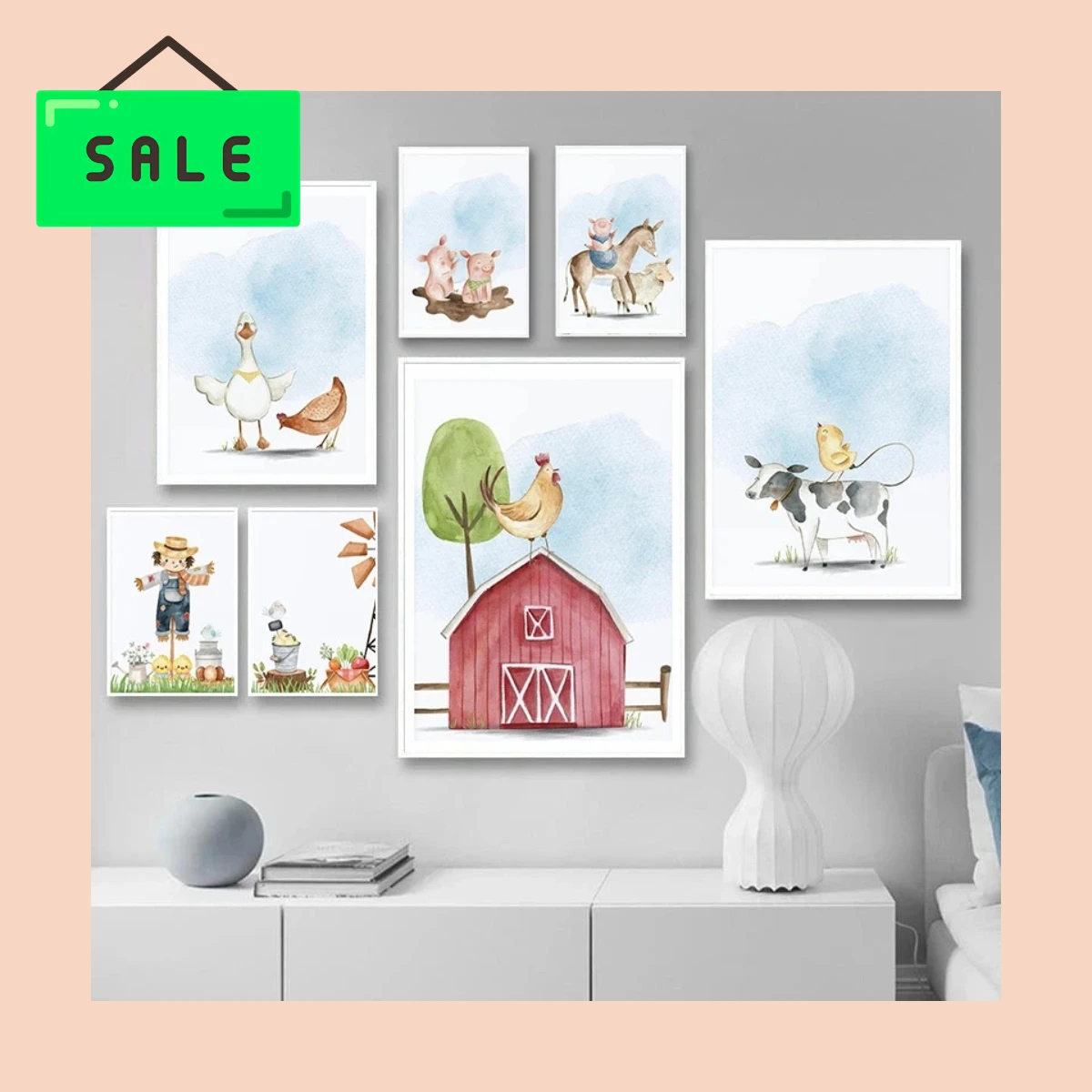 Baby Nursery Animal Prints - Minimalistyczne, urocze plakaty z kreskówkowymi zwierzętami