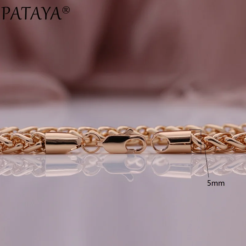 PATAYA New Width 5mm Necklace For Women 585 Rose Gold Color Fine Bracelets 19cm Party Gifts Fashion Jewelry Man Necklace 55cm