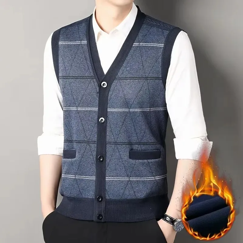 Cardigan Sweater Vest Men\'s Autumn and Winter Warm and Slim Fit Knitted Vest Mens Sweater