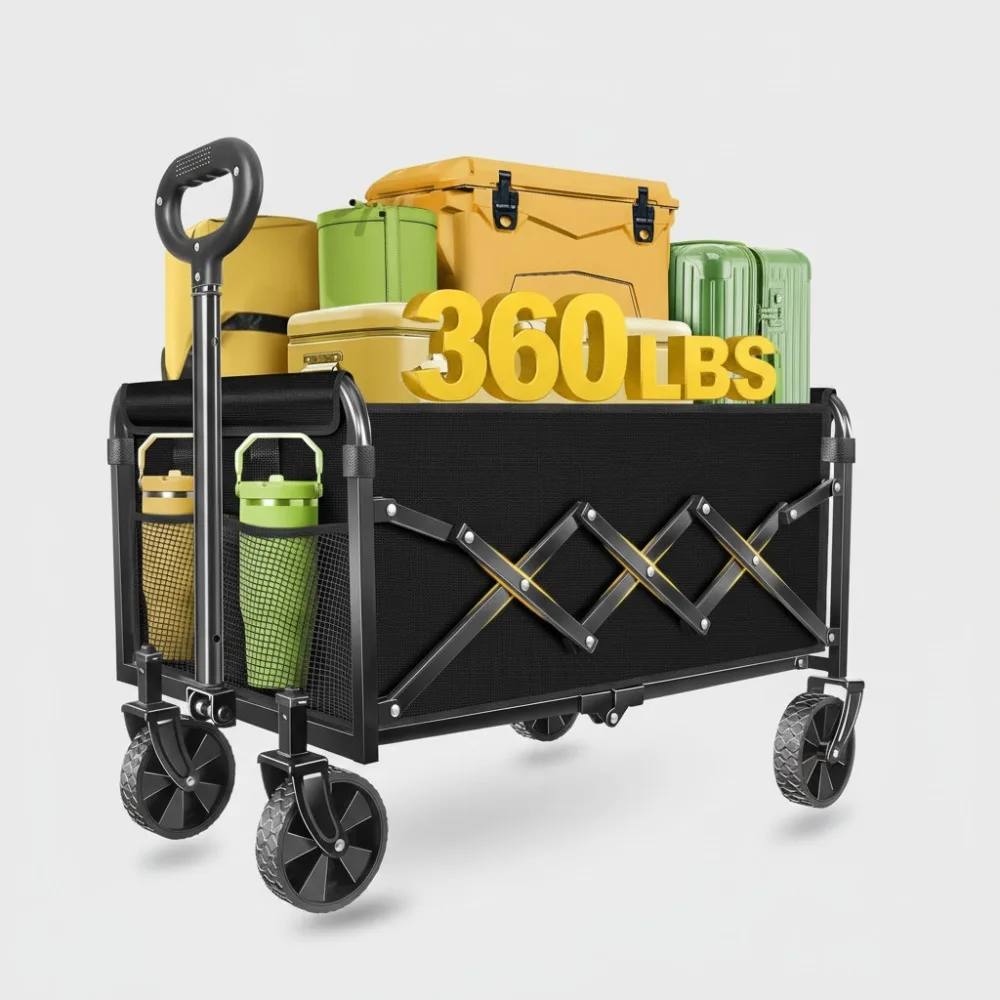 

Foldable Wagon Cart 360Lbs Capacity - Portable All-Terrain Utility Cart for Camping, Shopping, Sports & Travel