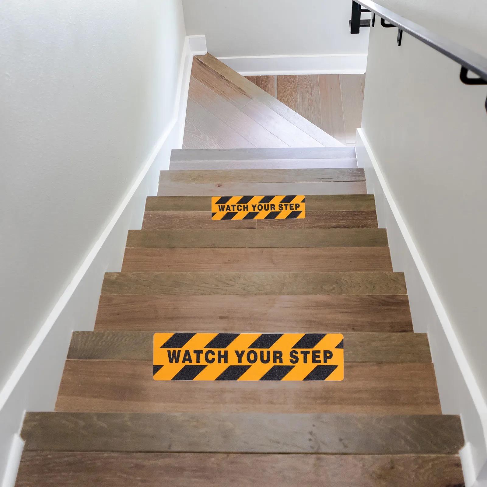 

2Pcs Yellow Black Striped Watch Your Step Floor Warning Stickers Non Slip Safety Tape for Stairs Steps Industrial Areas Wet