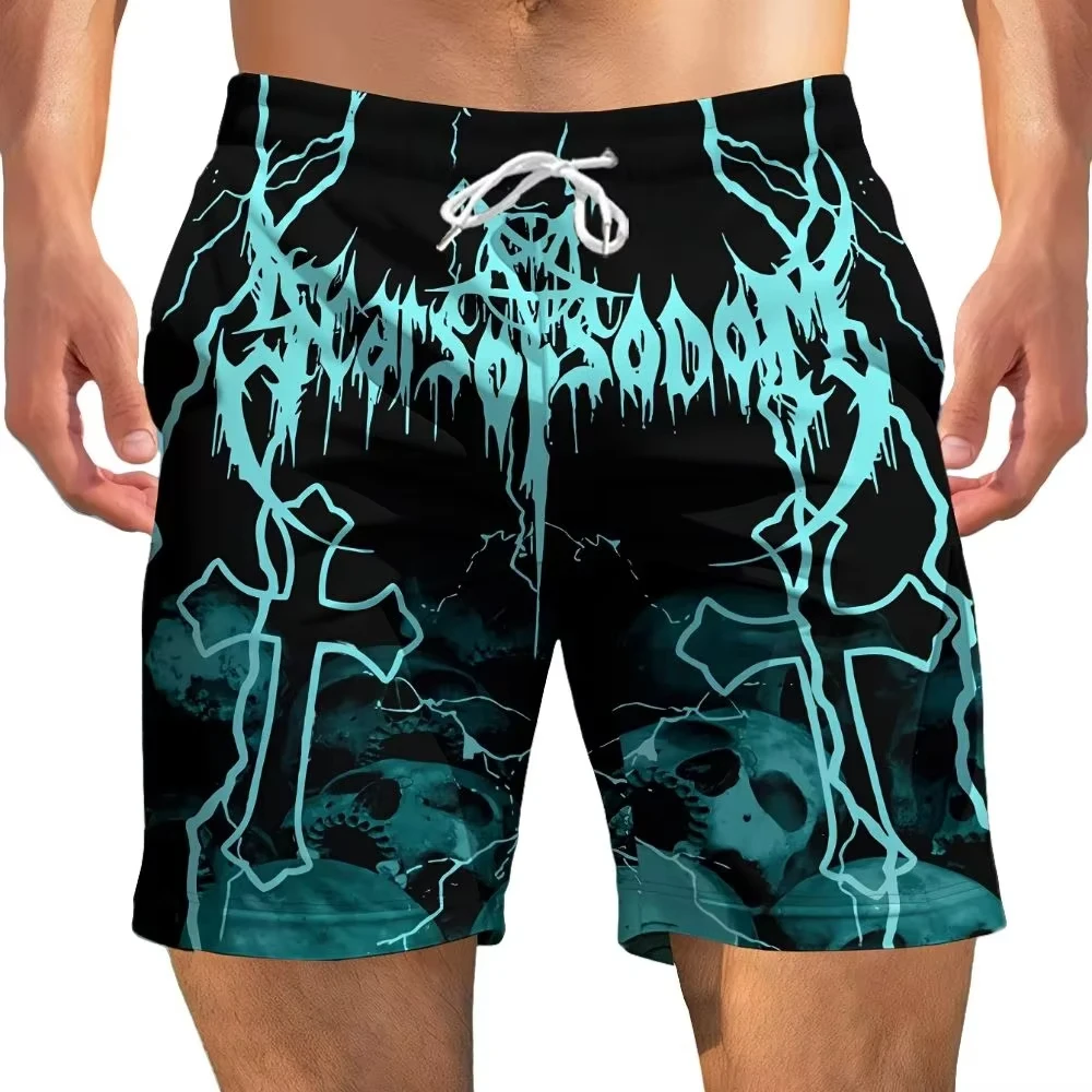 

Мужские быстросохнущие шорты. Легкие шорты для бега с геометрическим черепом и молнией для бега в тренажерном зале и повседневной одежды.