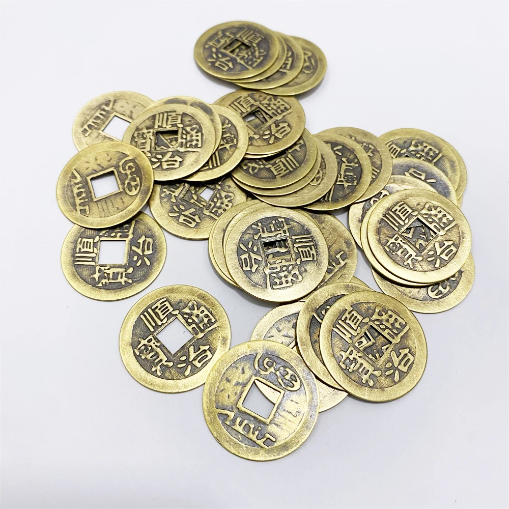 40Pcs/set Diameter 24mm Fortune and Treasure Metal Copper Coin Square Hole Chips Plating Disk For Board Game accessories