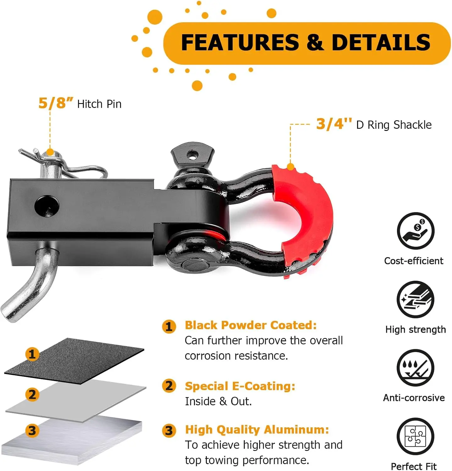 2012-2025 UTV Rear Towing, Steel Material, Black Color, Multiple Accessories Included 2 Inch Receiver Hitch