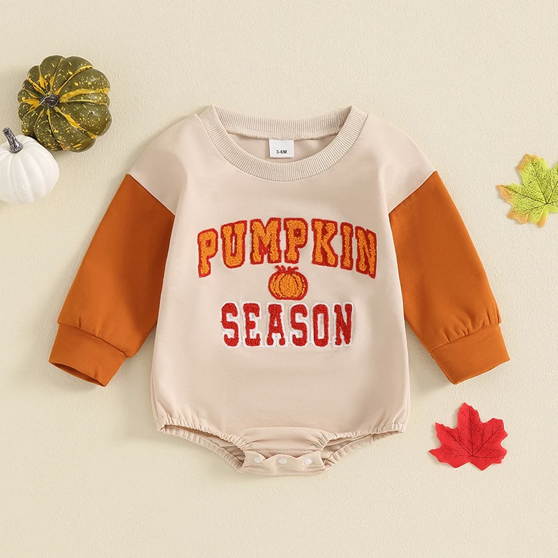

Newborn Baby Girl Boy Autumn Romper Baby Long Sleeve Letter Pumpkin Embroidery Rompers Baby Halloween Sweatshirt Jumpsuits