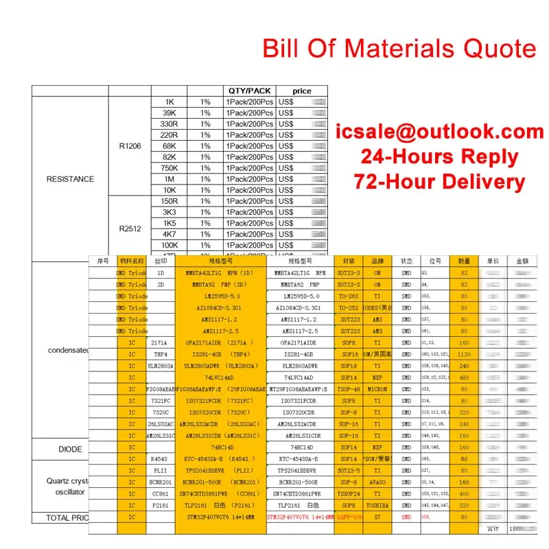 

Circuit Board Repair Parts List Quote Service, DIY Engineer Bill of Material List Supplier IC Resistor Capacitor VIP