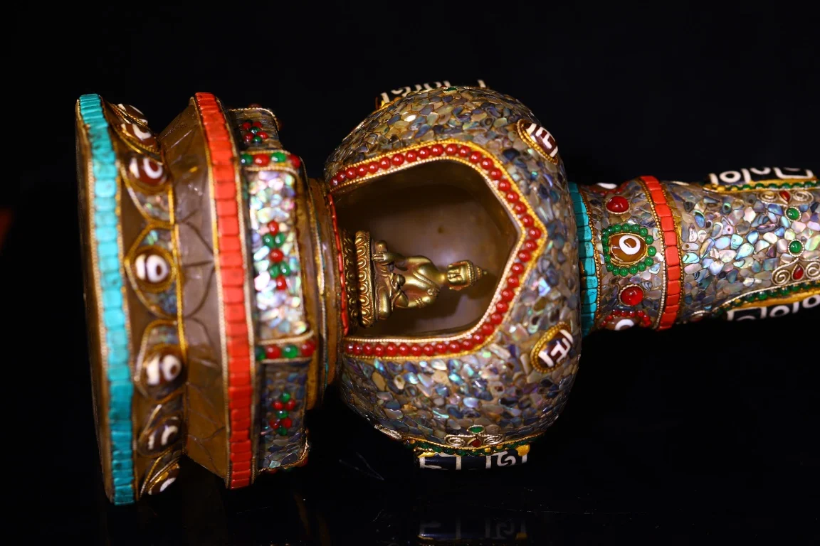 

14"Tibetan Temple Collection Old Natural Crystal Mosaic Gem gZi Beads Shell Shakyamuni Pagoda Stupa Worship Hall Town house