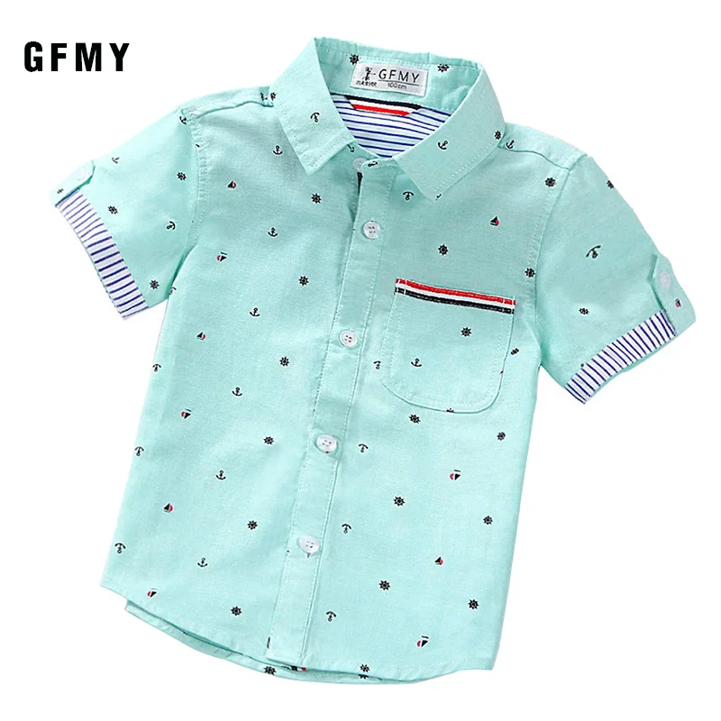 GFMY 2023 Hot Sale Children Shirts Casual Solid Cotton Short-sleeved Boys Shirts For 2-16 Years Ribbon Decoration Baby Shirts