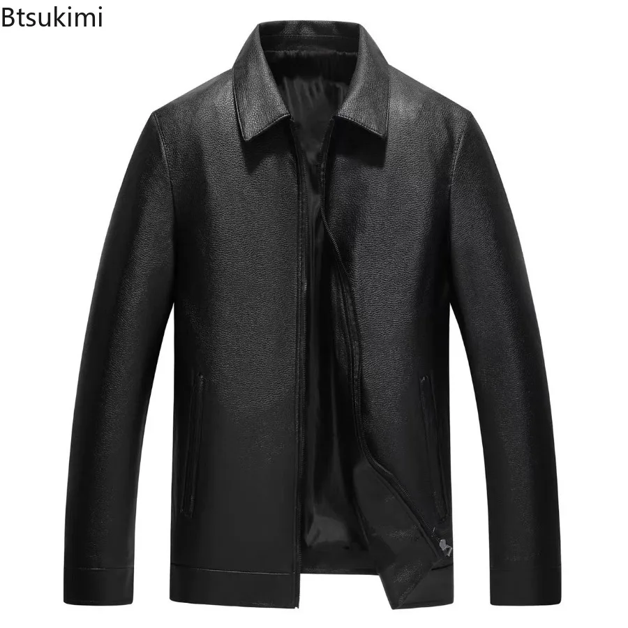 

2026 Men's Autumn Winter Lapel Leather Jacket Vintage Tight Motorcycle PU Clothing Casual Fashion Leather Jacket Male PU Coats