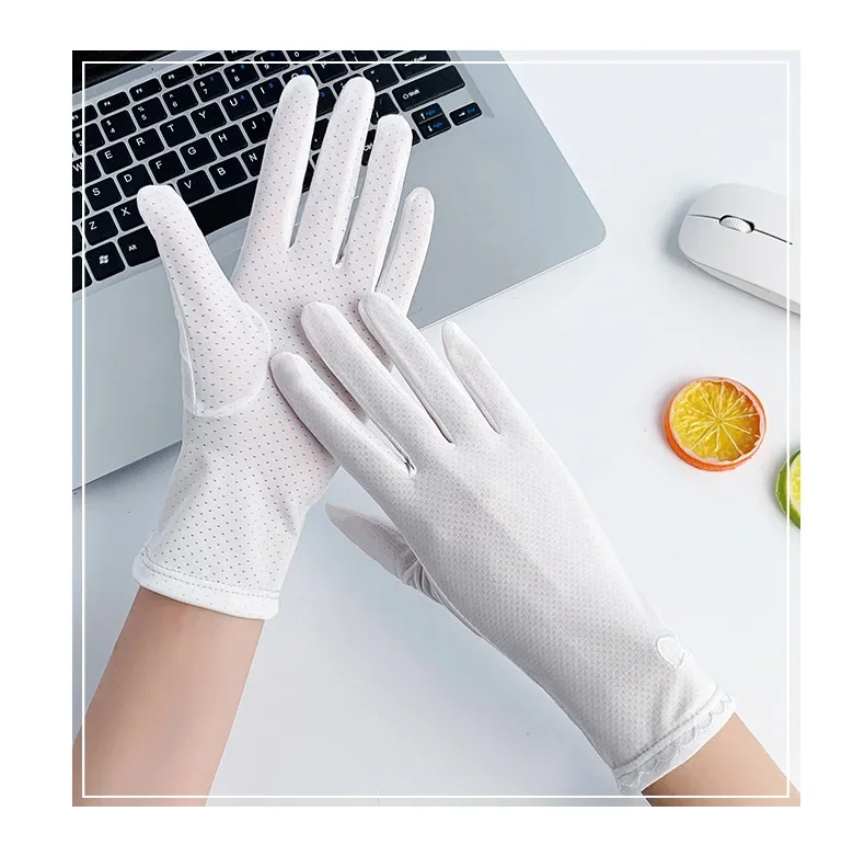 Summer Sunscreen and UV Protection Gloves Ice Silk Women's Thin Cycling and Driving Touch Screen Full Finger