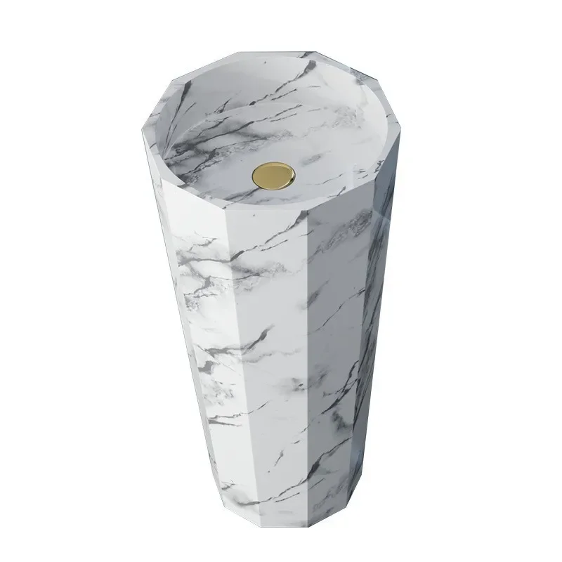Stainless steel washbasin household marble texture appearance column hotel integrated floor washbasin