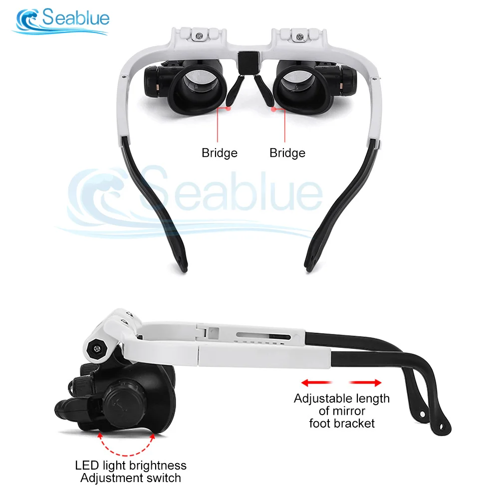 2XLED Watch Jeweler Repair Magnifier Head-Mounted Headband Adjustable Magnifying Head Eye Glasses Loupe Lens 8X 15X 23X