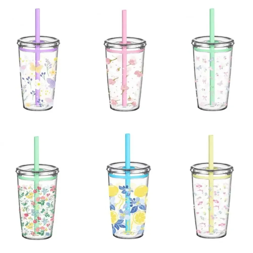 2026 Transparent 450ml Reusable Milk Tea Straw Cup, Single-layer Plastic Coffee Drinking Cup, A Must-have for The Office!