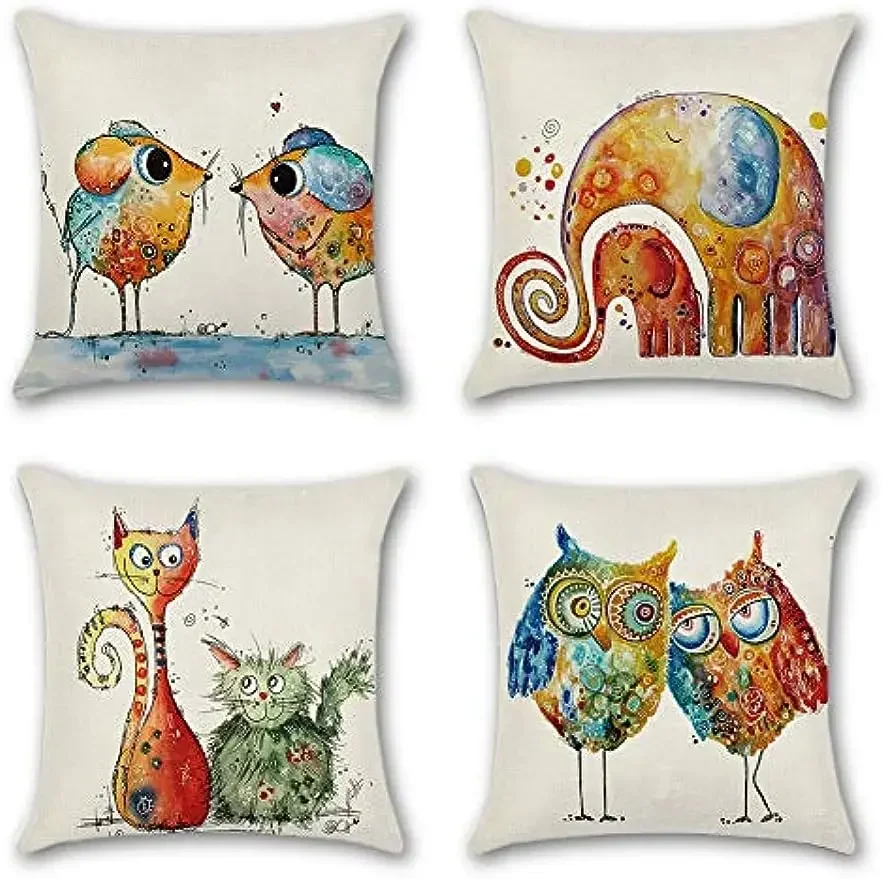 Cartoon Animal Cushion Cover 45x45cm, Square Cushion Pillowcase Linen Sofa Bed Set Home Decoration Autumn decoration