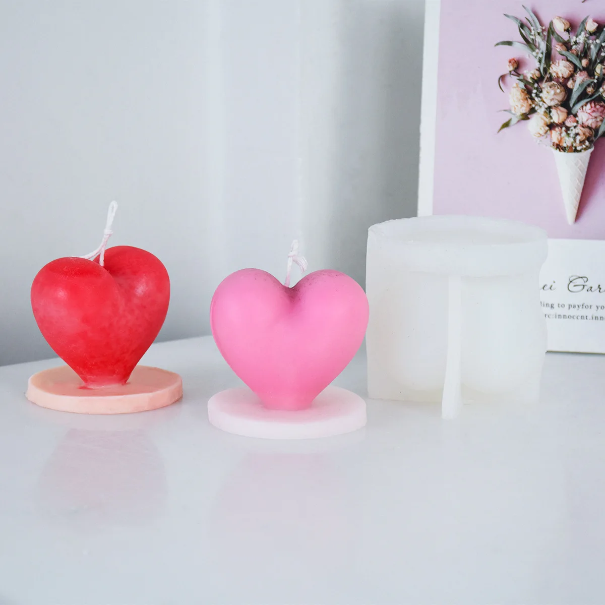 DIY 3D Love Heart Silicone Mold Handmade Scented Candle Aromath Molds Gypsum Tool Home Table Valentines Day Wedding Decor