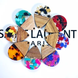 10pcs Transparent Resin Walnut Wood Pendants Waterdrop Charms for with Foil for Jewelry Earrings Necklaces Making Aceessories