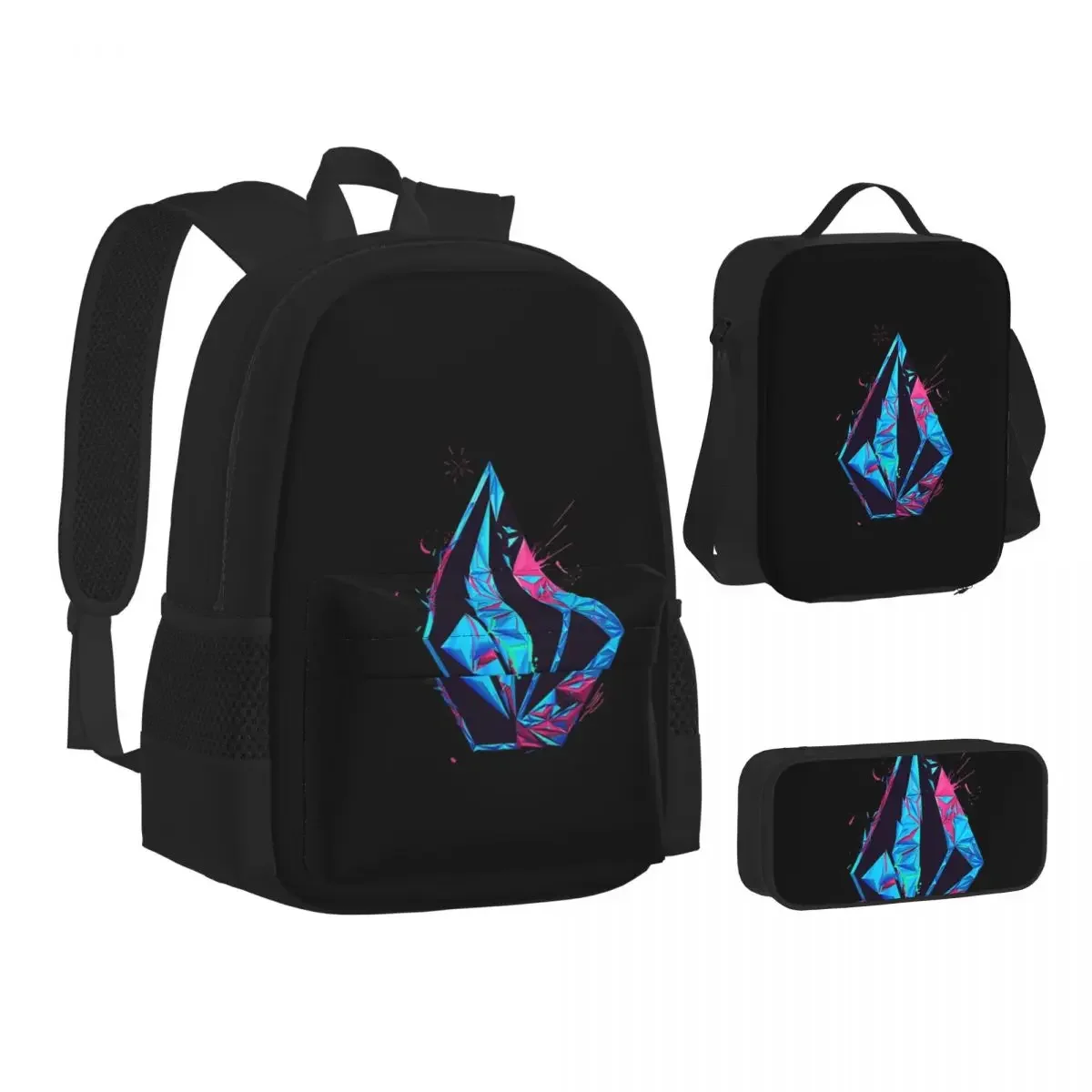 Best Volcom Series Logo Backpacks Boys Girls Bookbag Students School Bag Cartoon Kids Rucksack Lunch Bag Pen Bag Three-Piece Set