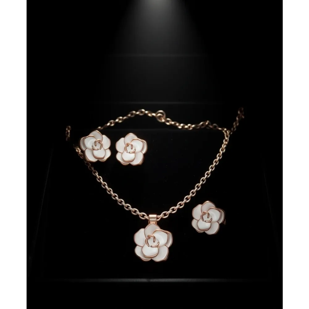 

Ювелирный набор с цветком розы, позолота 14K, гипоаллергенный, подарок для женщин