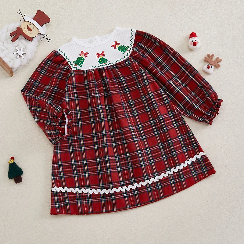 Toddler Girls Christmas Dress Plaid Santa Smocked Dresses My First Christmas Baby Girl Outfit Infant Smock Dress