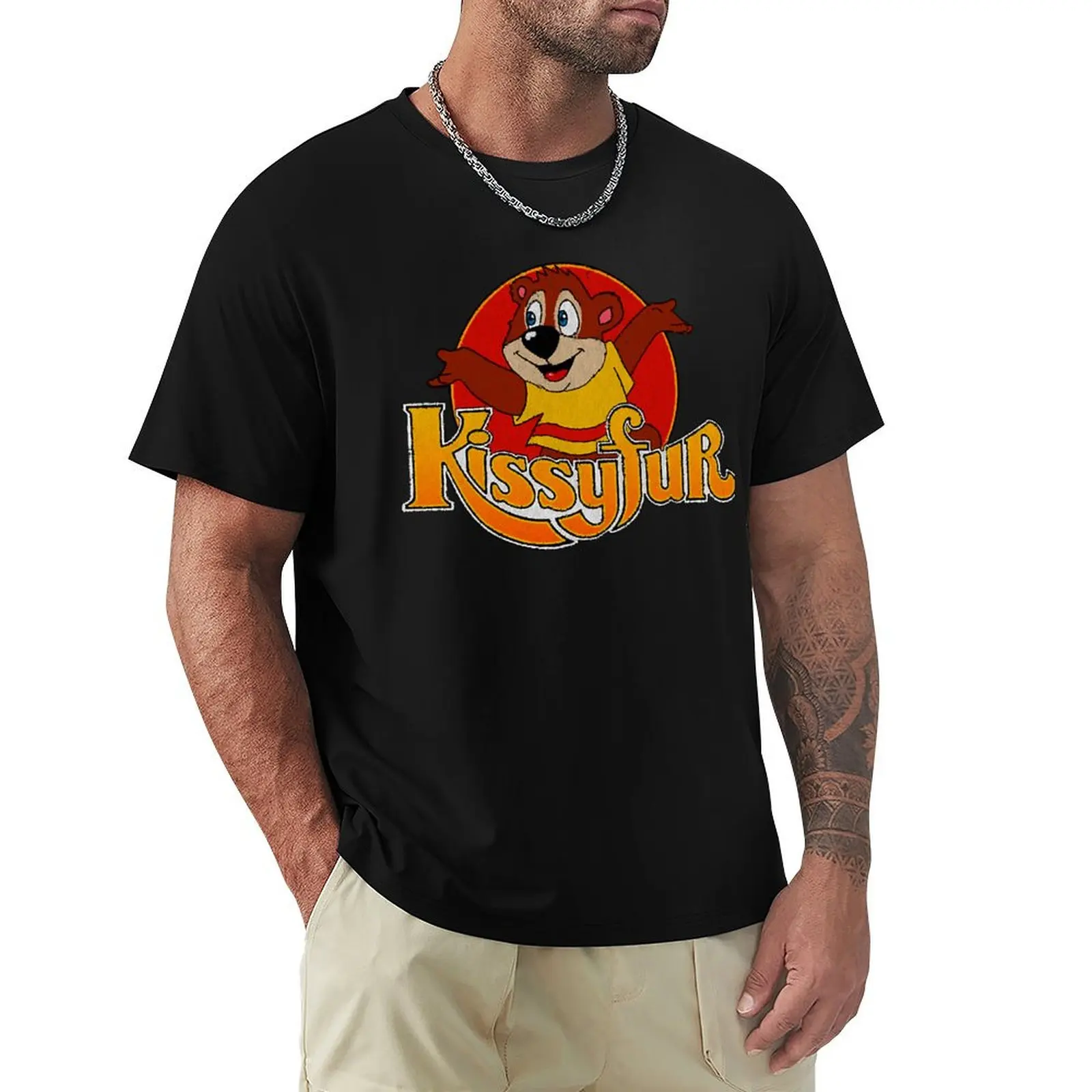 

Vintage Kissyfur T-Shirt oversized tops anime stuff korean fashion mens plain t shirts