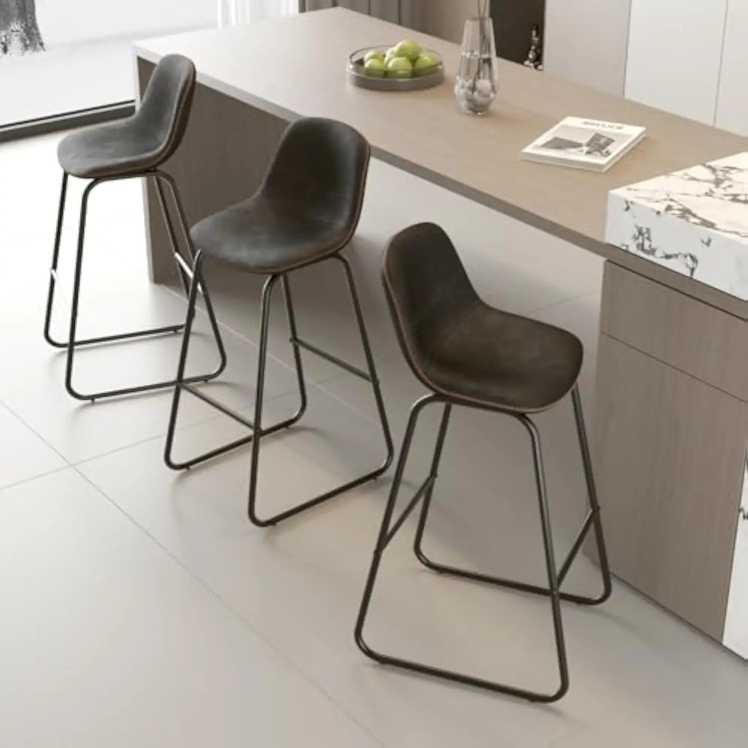 

Counter Height Barstools Set of 4, Modern Bar Stools Chairs with Back Support, Faux Leather Bar Chairs with Metal Legs for Kitc