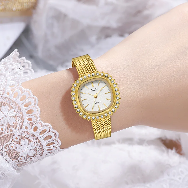 Uthai Vrouwen Horloge Merk Middeleeuwse Tarwe Goud Licht Luxe Diamanten Retro Waterdichte Dames Mode Hoogwaardige Quartz Horloges