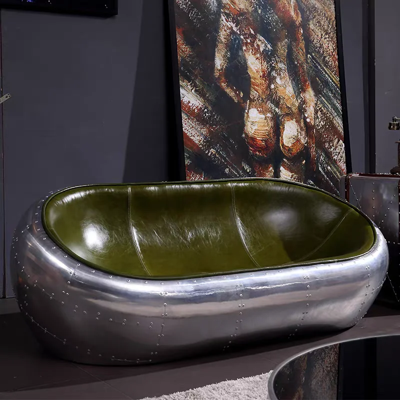 الرجعية النمط الصناعي الألومنيوم أريكة جلدية مكتب فرنسي وحدات أريكة القرون الوسطى ويسكي مجموعة أريكة كرسي